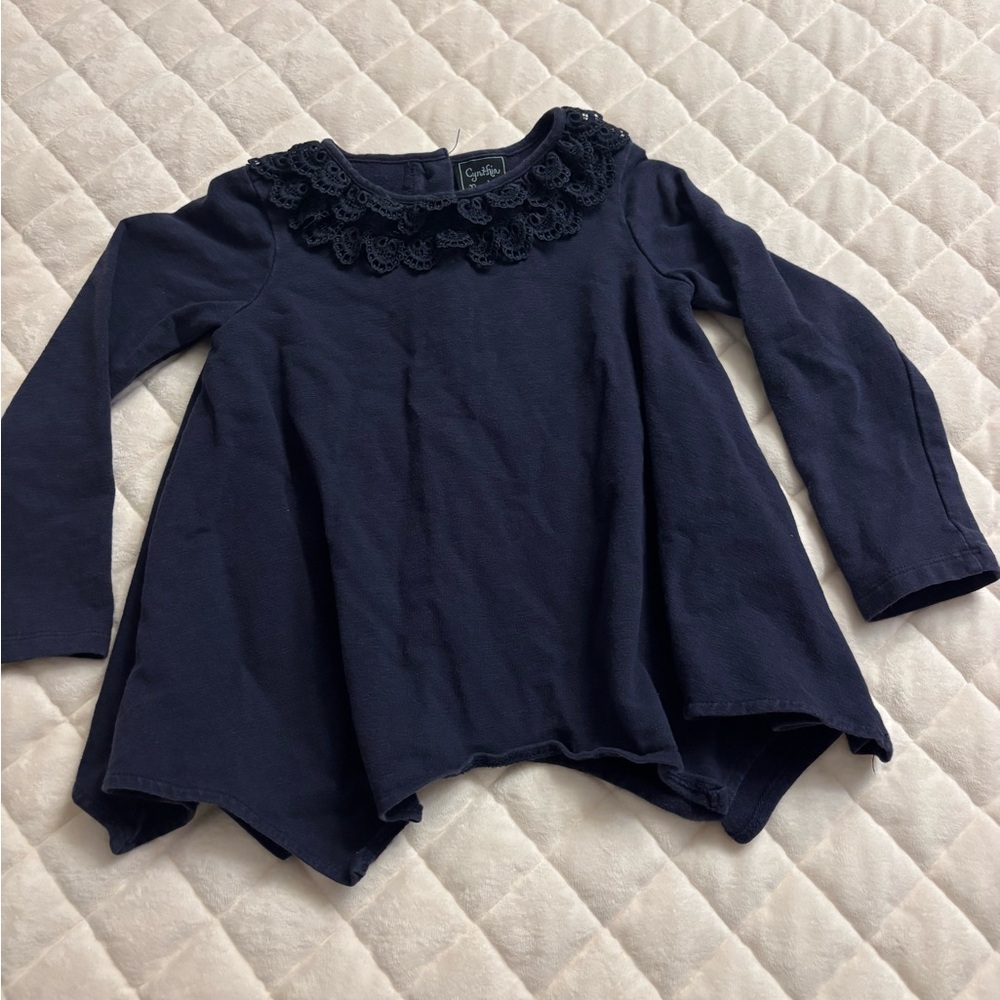Cynthia Rowley Navy Long Sleeve Top with Lace Detail